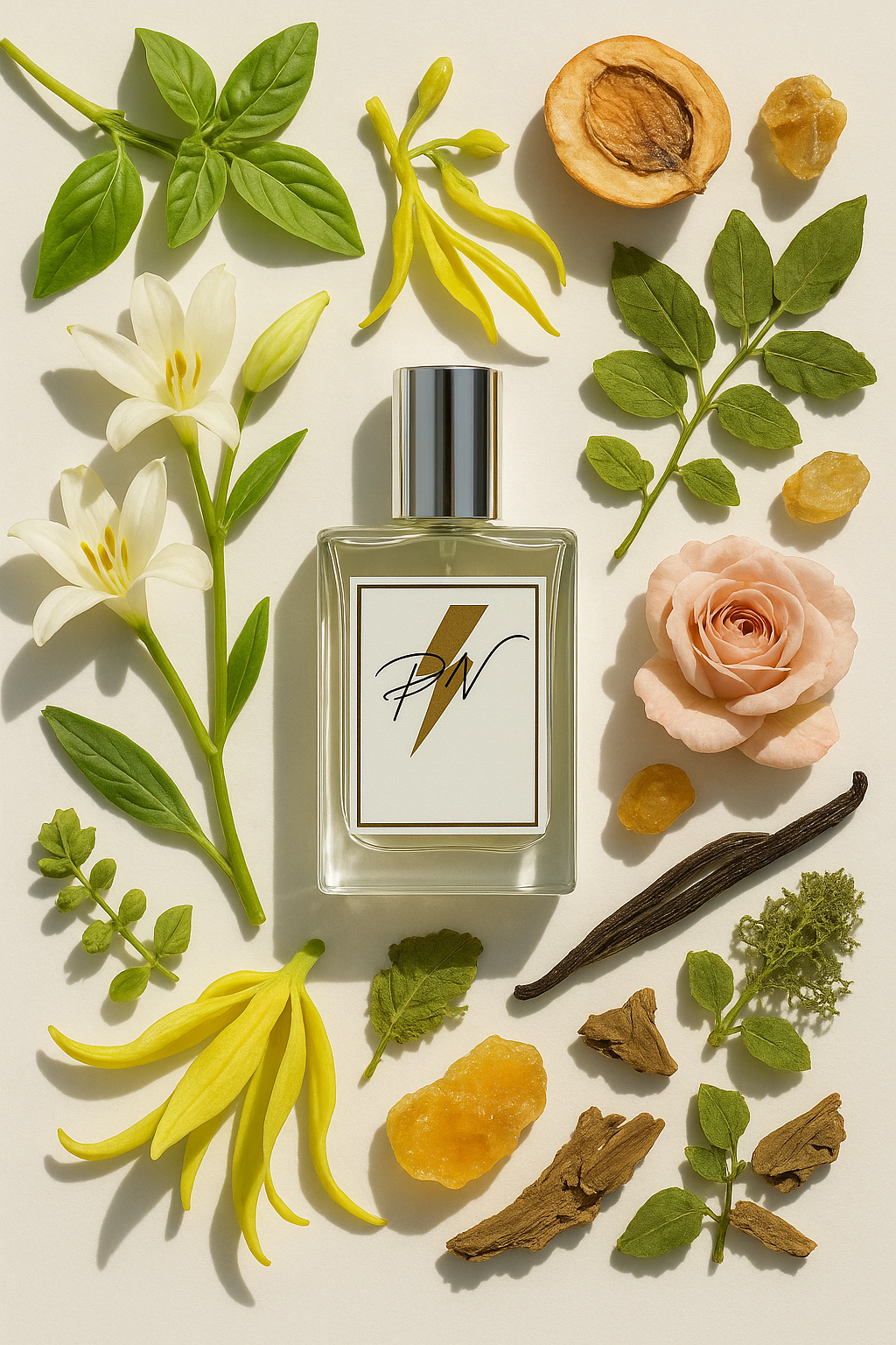 Slanke glazen flacon PN-W001 White Musk parfum door Parfumnistisch, bloemig-houtachtige musk met ylang-ylang en patchouli